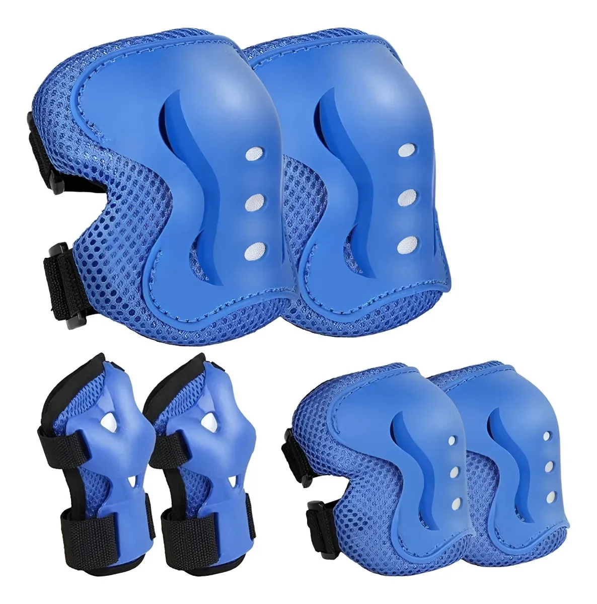 Conjunto de proteção infantil X6 Pz, joelheiras, cotoveleiras, pulseiras, azul