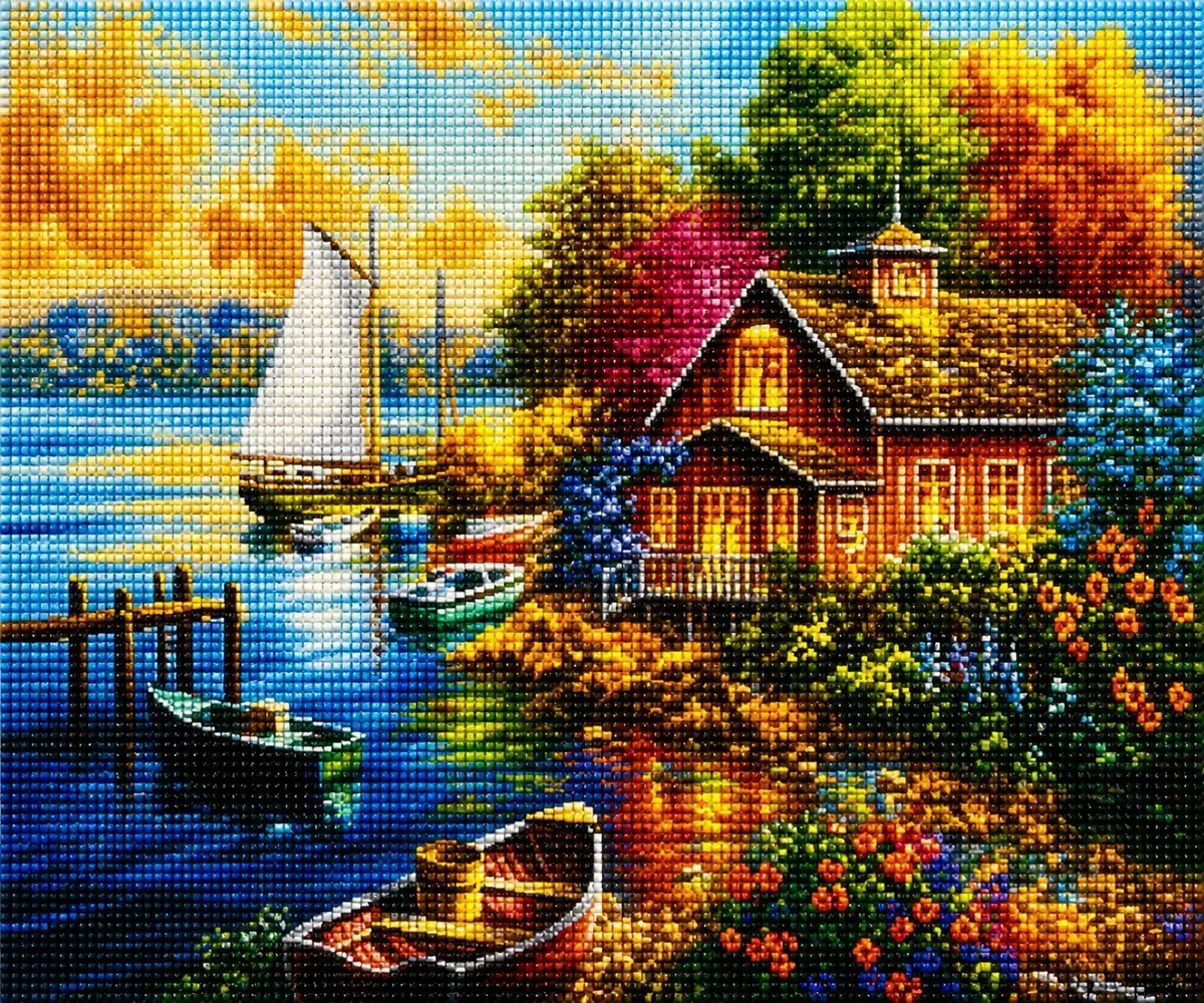 Kit de pintura de paisagem com diamantes 50x40 Lake House