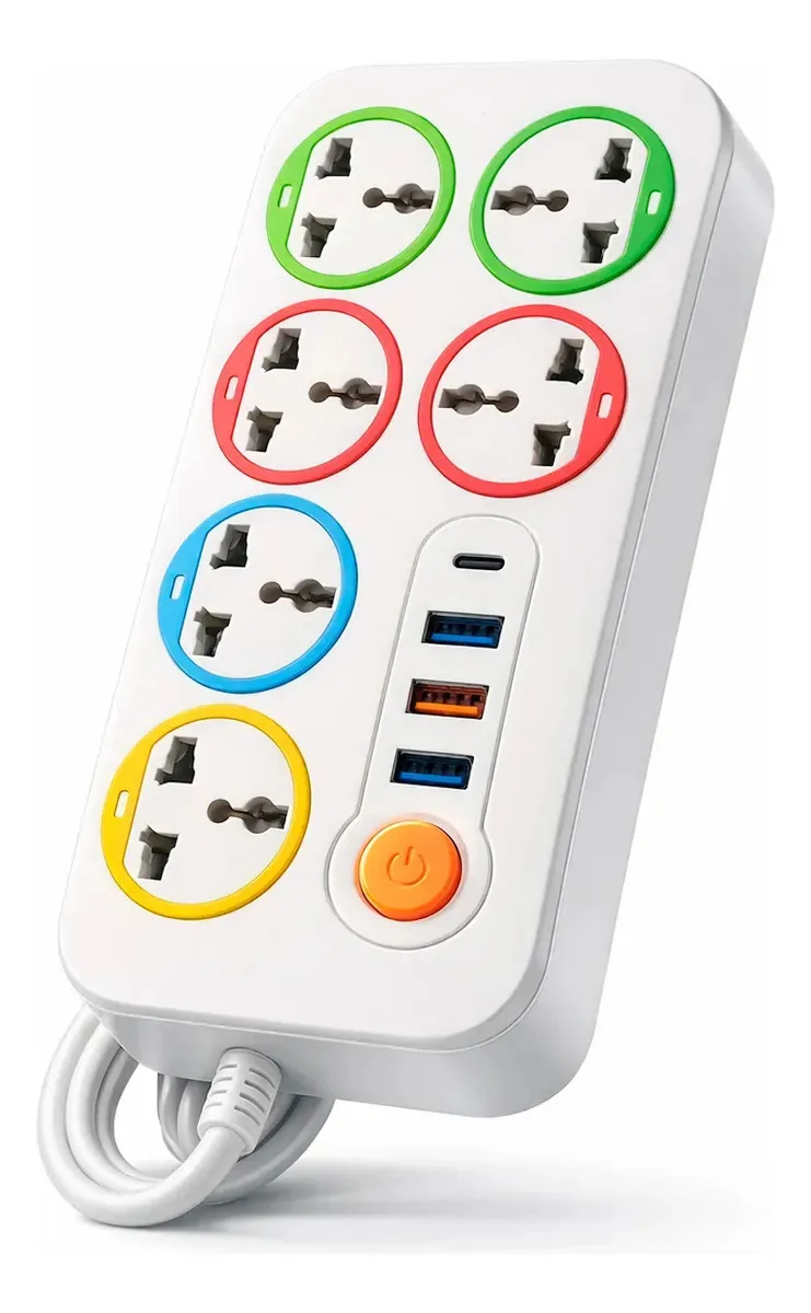 6 soquetes universais elétricos multicontatos e USB branco