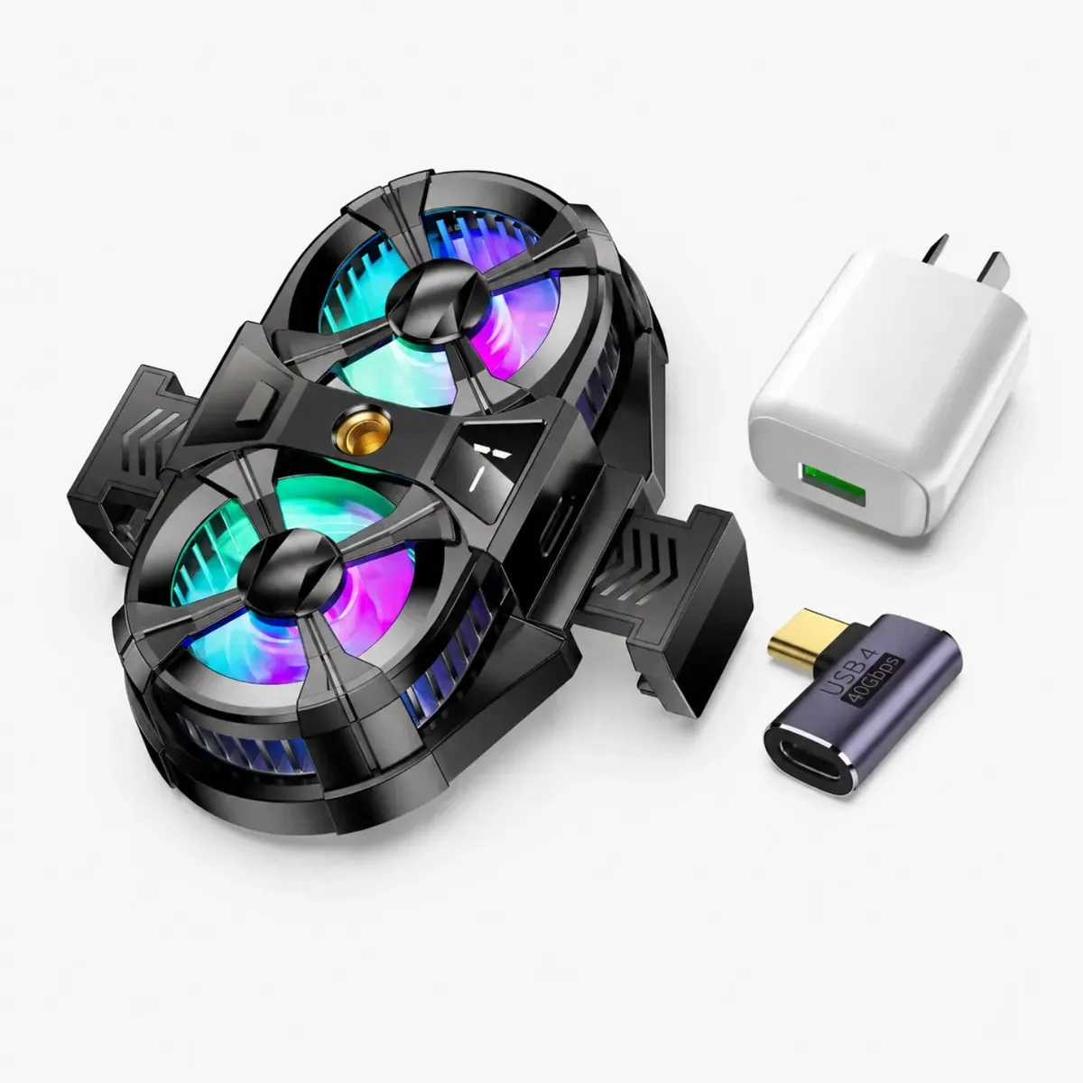 Refrigerador de jogos profissional para celular com RGB e 3 velocidades da marca XO + adaptador USB-C de 90° +fonte de alimentação de refrigerador