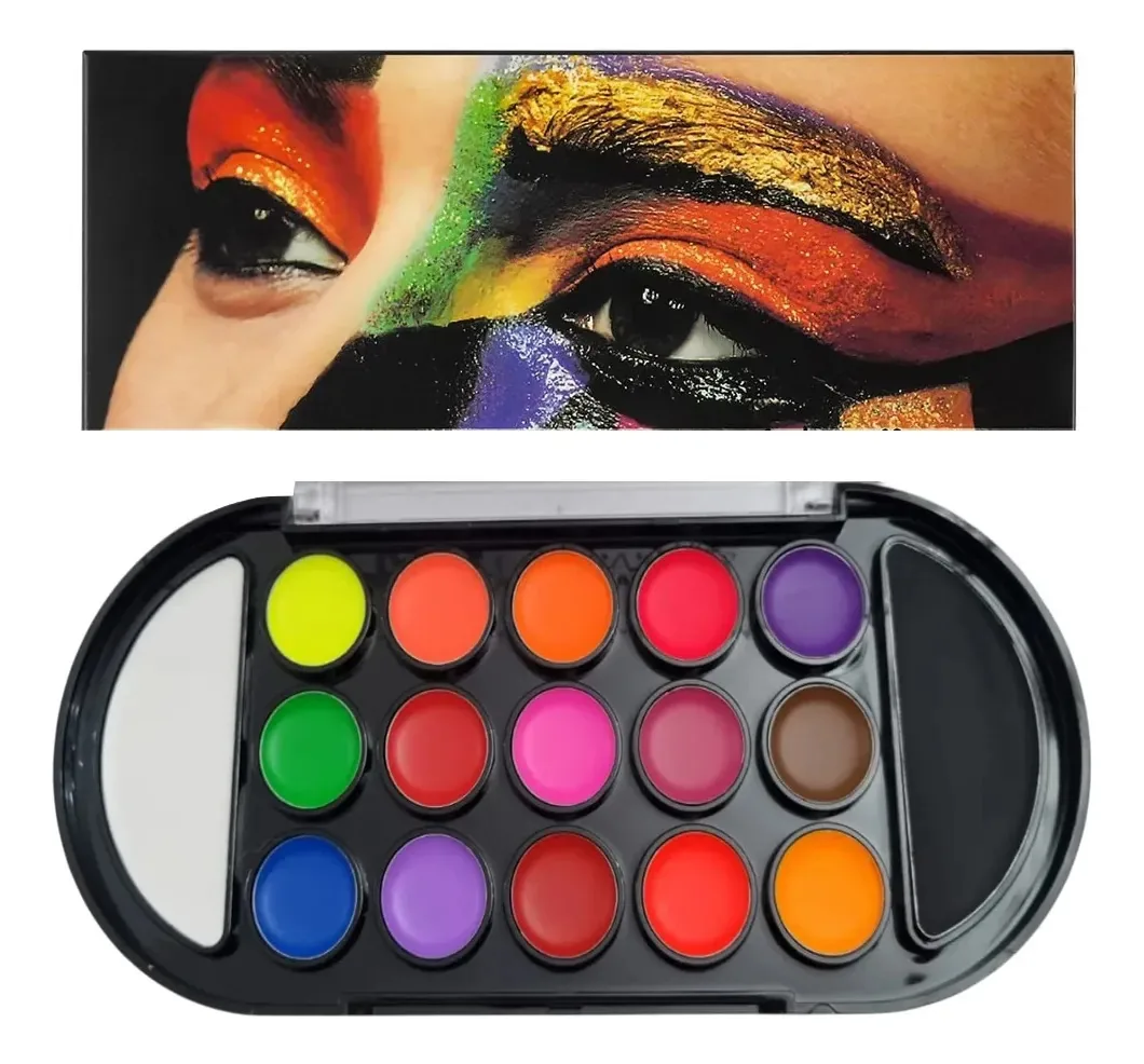 Paleta de 17 cores de pintura facial artística, incluindo preto e branco