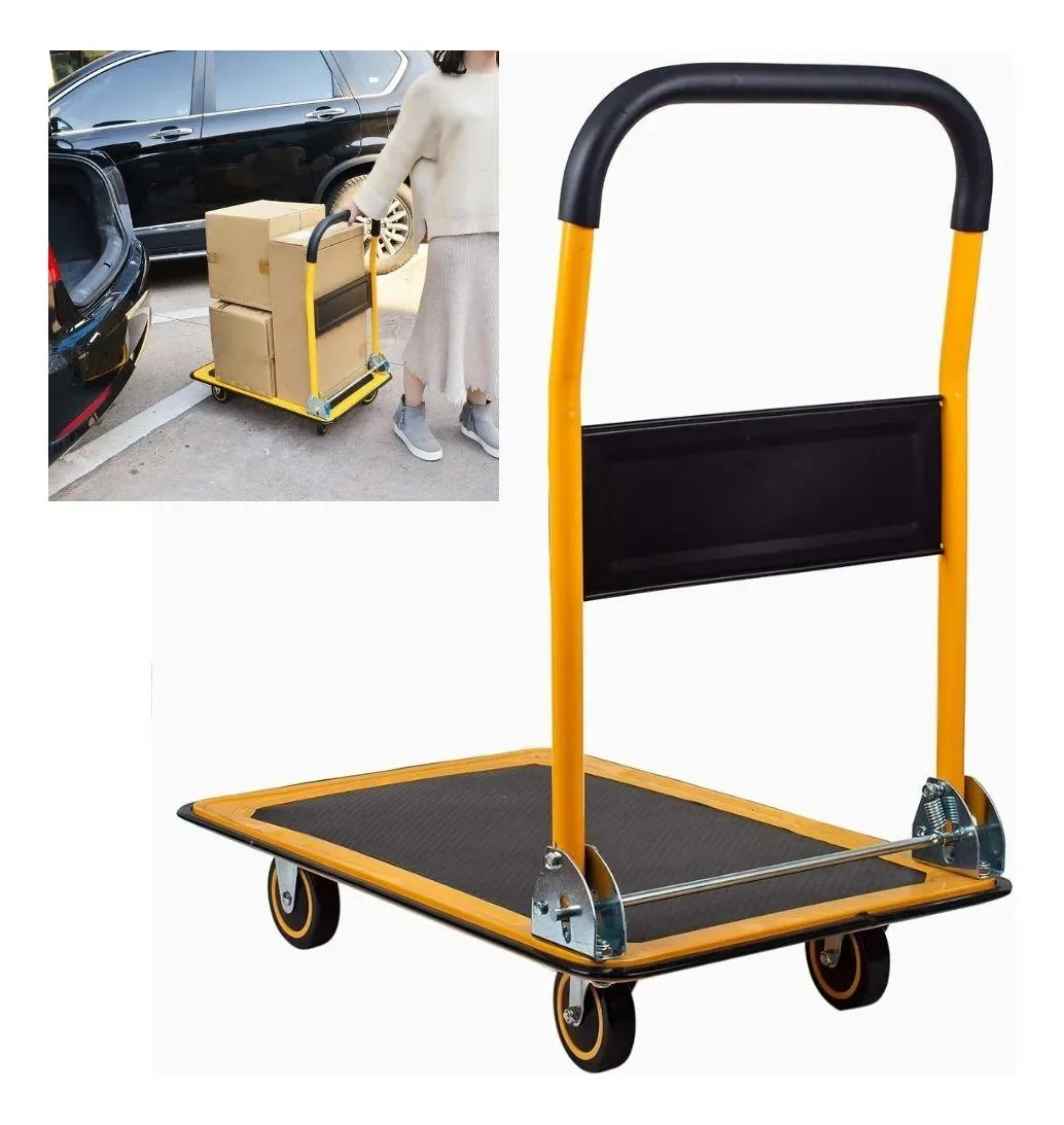 Carrinho Carga Plataforma 150kg 4 Rodas Carro Base De Ferro