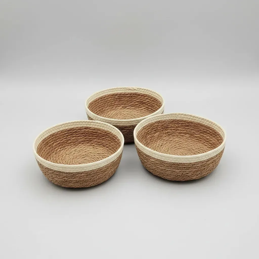 Conjunto de 3 caixas de pão, cestos decorativos multiuso de fibra natural, marrom claro
