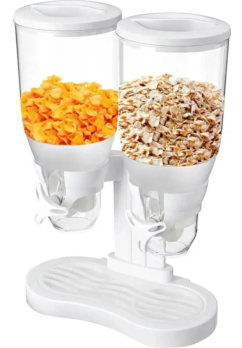 Dispenser Duplo Porta Cereais Grãos Granola Aveia Dosador Branco