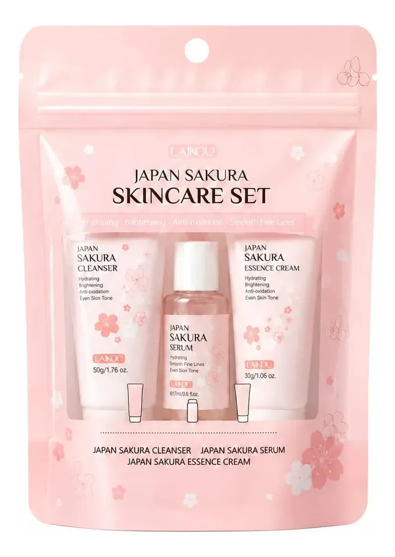 Conjunto de cuidados faciais Laikou Japan Sakura de 3 peças