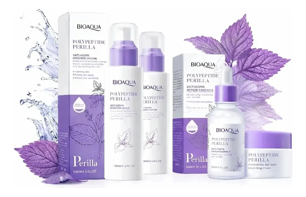 Conjunto de Cuidados com a Pele Bioaqua 4 Peças - Essência de Perilla para Cuidados Faciais