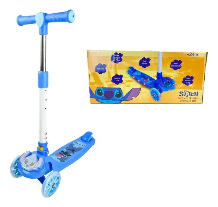 Patinete Com Luz E Som Stitch - Brink Center Azul