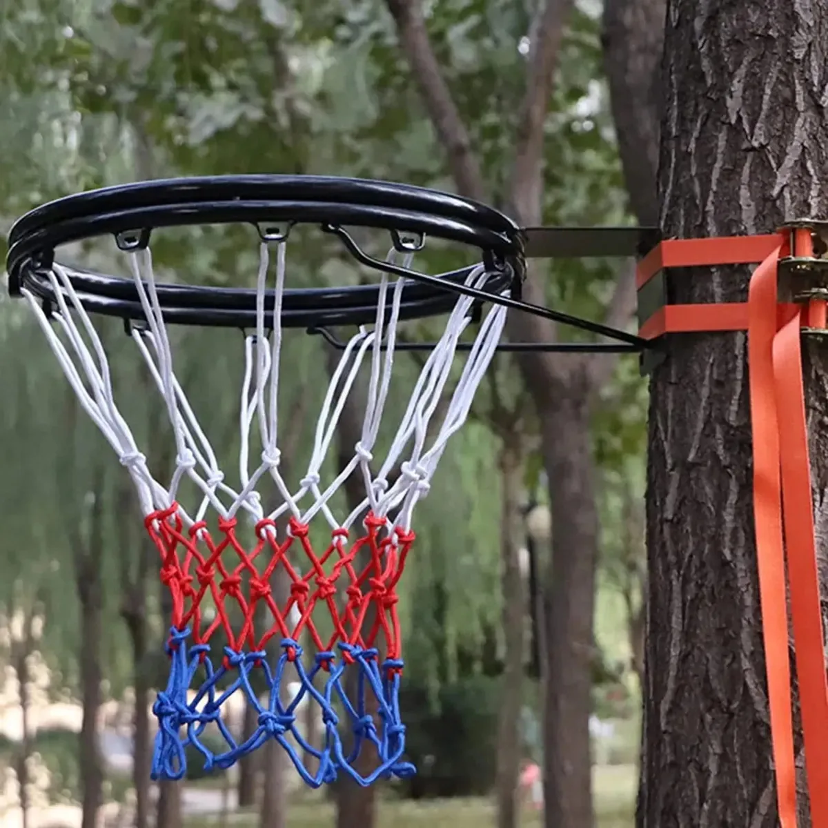 Aro e rede de basquete de anel duplo, ganchos e anéis de basquete internos e externos com 2 tiras para cores de árvore, pátio, cerca, academia, garagem, piscina e quadra de basquete