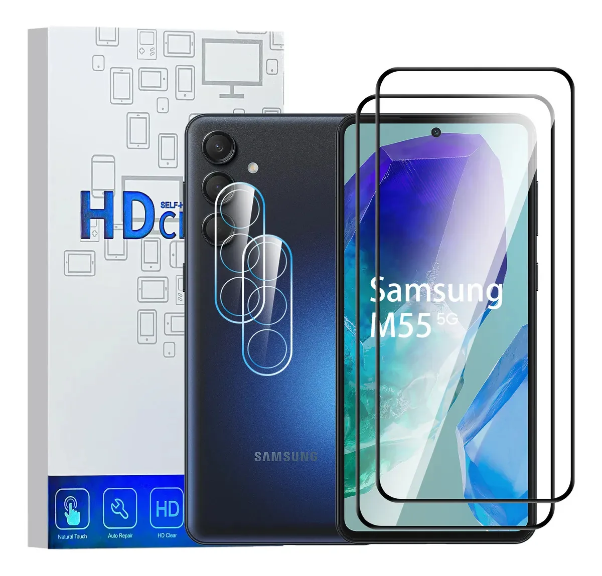 Película protetora com 2 lentes e 2 lentes para Samsung Galaxy M55 5g