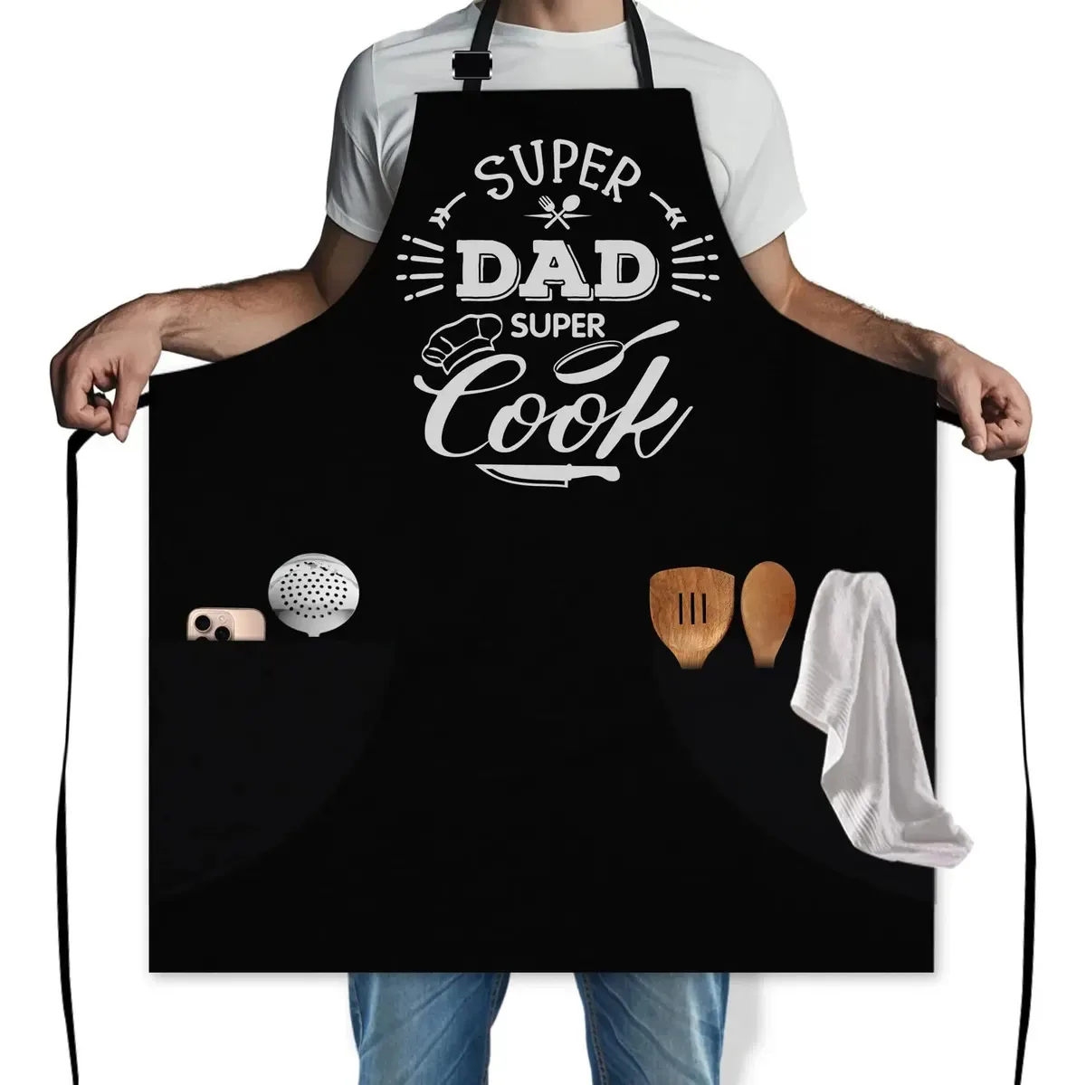 Aventais Conda Fun para homens, avental de cozinha. Superman negro