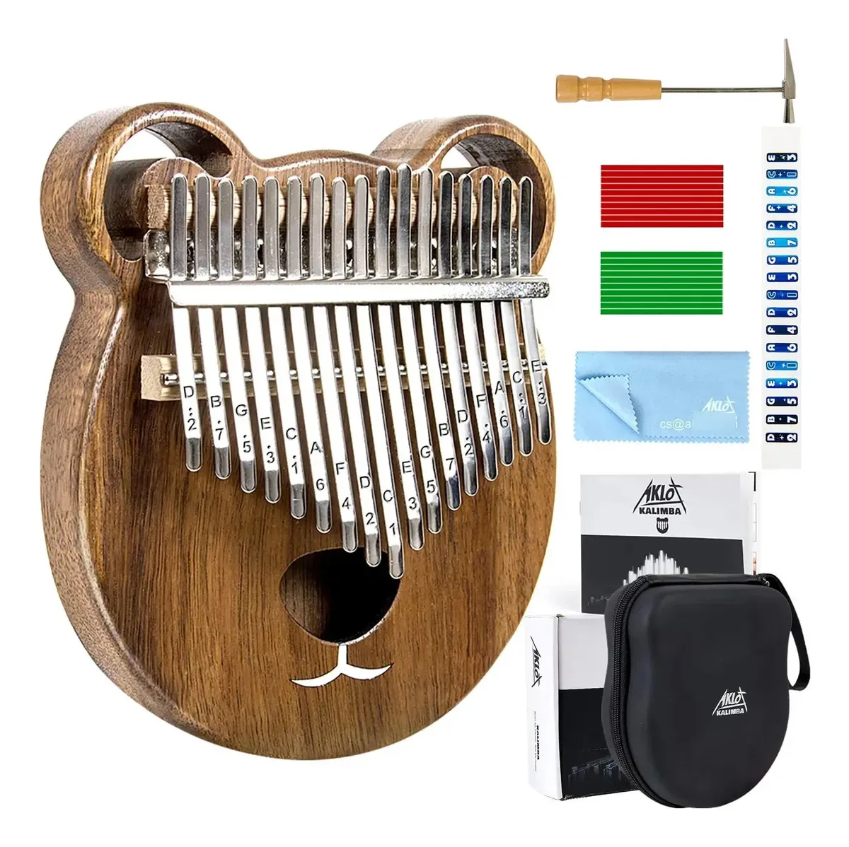 Kit inicial Kalimba de 17 chaves de madeira maciça com marrom