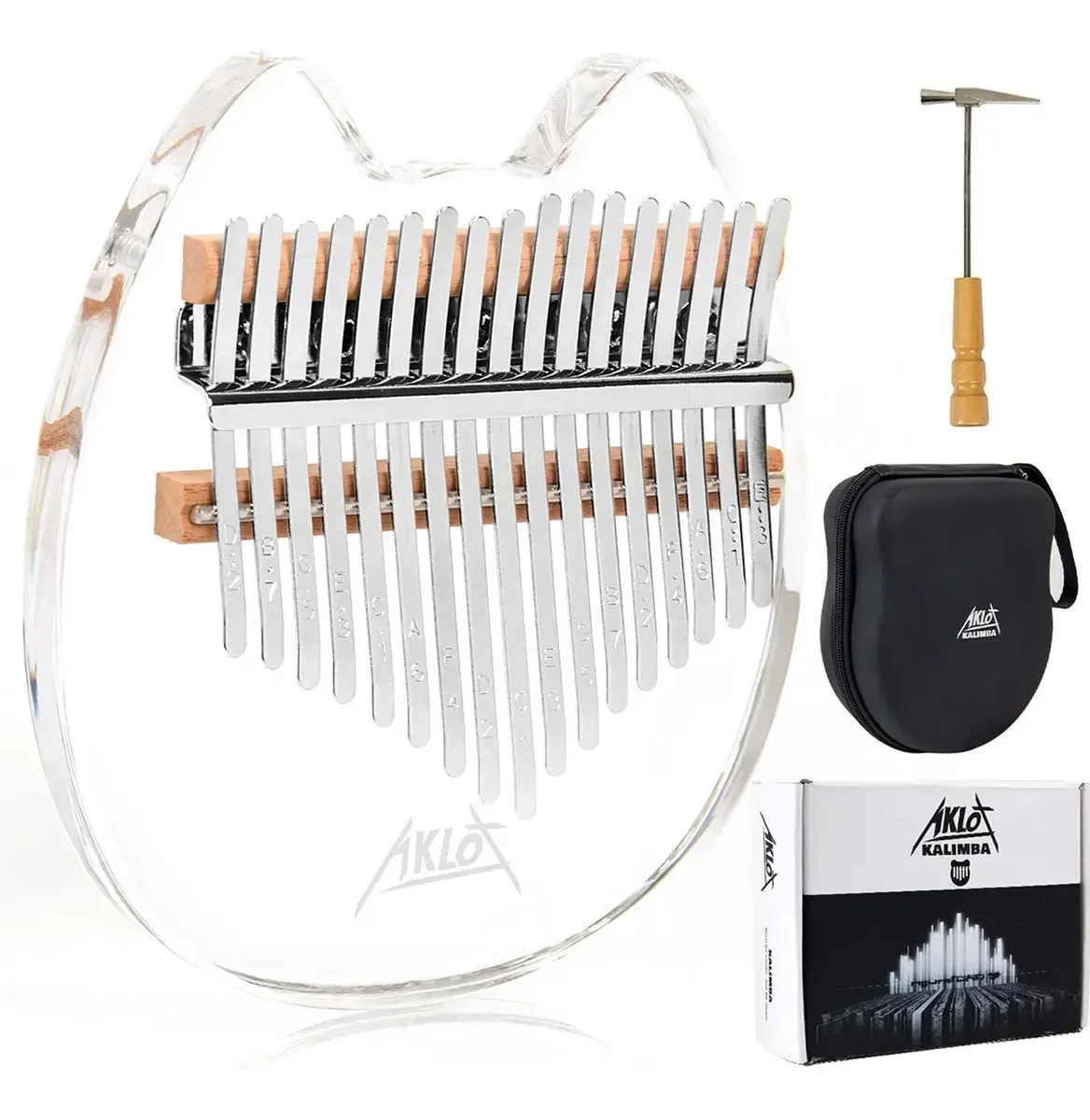 Aklot - Piano de polegar Kalimba, 17 teclas, acrílico trans. cat