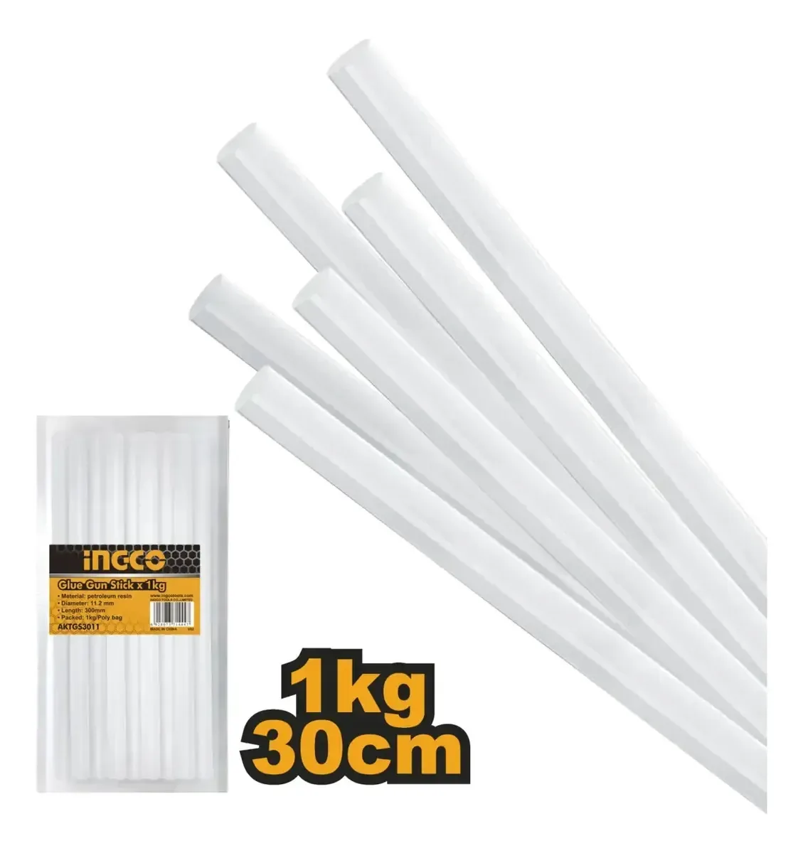 Bastões de cola de silicone, pacote de 11 x 30 cm, 1 kg, Ingco White