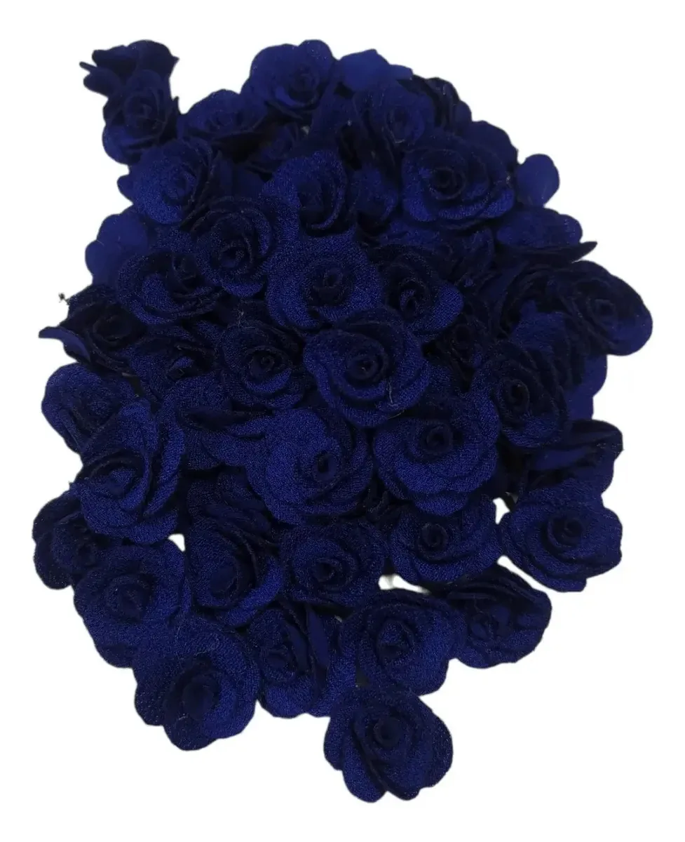100 Mini Rosas Aplique Laços Flor Tecido Poliéster 3cm Tiara Cor Azul-marinho