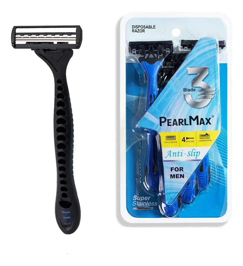 Aparelho Barbear Pearlmax Anti-slip 3 Laminas Kit Com 4un