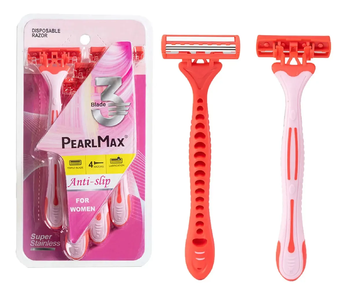 Aparelho Barbear Feminino Pearlmax Anti-slip 3 Laminas 4un
