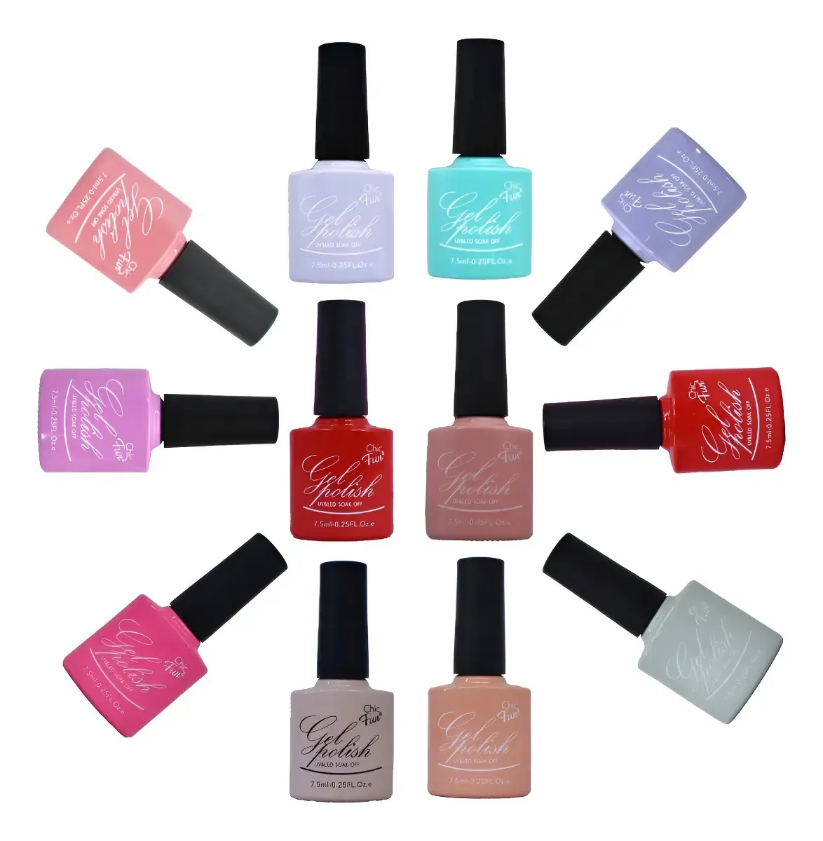 Kit 12 Esmaltes Gel 7.5ml Chic & Fun Unhas Uv Led Lp-1206