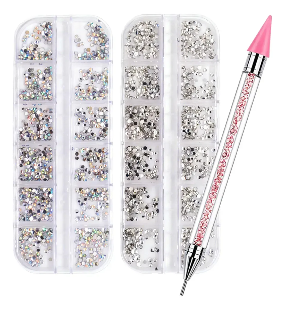2cx Strass Unha Decoração Nail Brilhante Cor Ab Transparente + Caneta