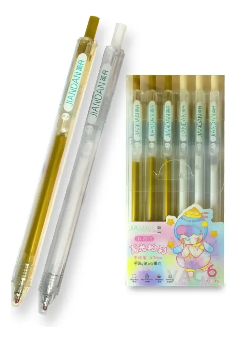6 canetas de gel brancas e douradas para Black Leaf Jd2249 branco/dourado e ouro branco