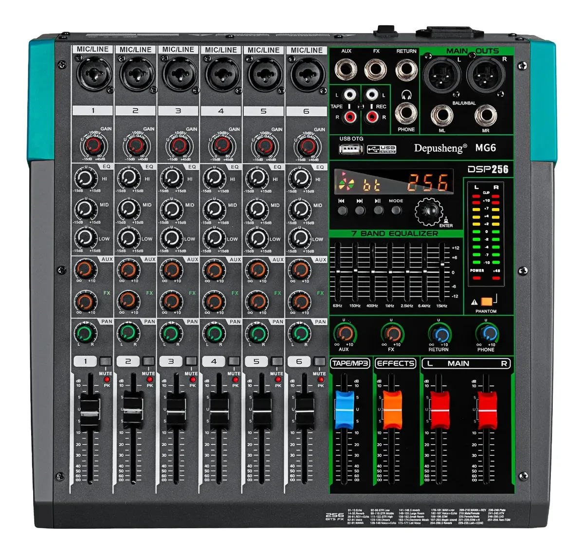 Mesa De Som 6 Canais Depusheng Mg6 Mixer Efeito De 256dsp