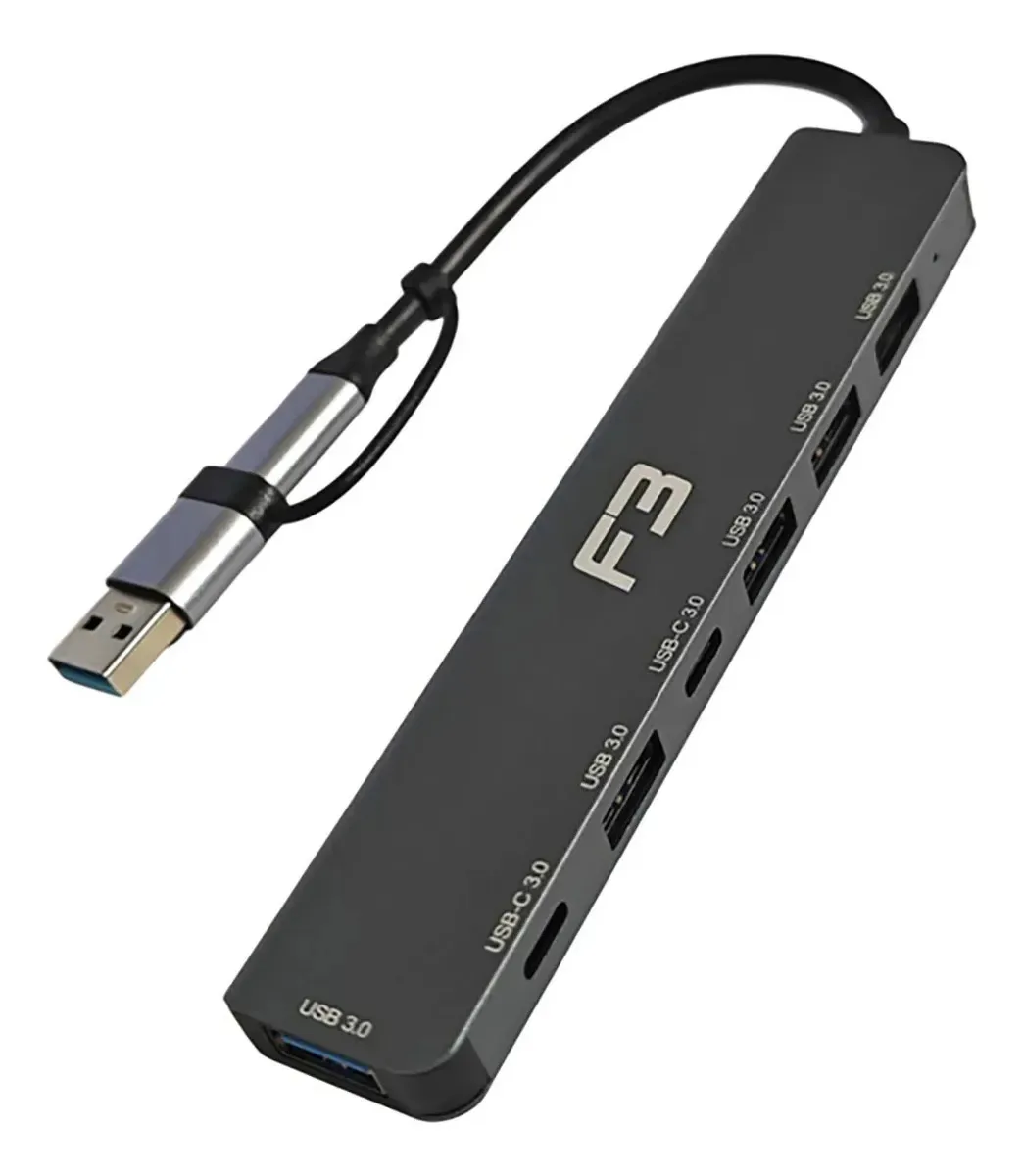 Hub Usb/usb-c Com 5 Usb 3.0 E 2 Usb-c Jc-tyc-710 F3 - 1207 Cinza
