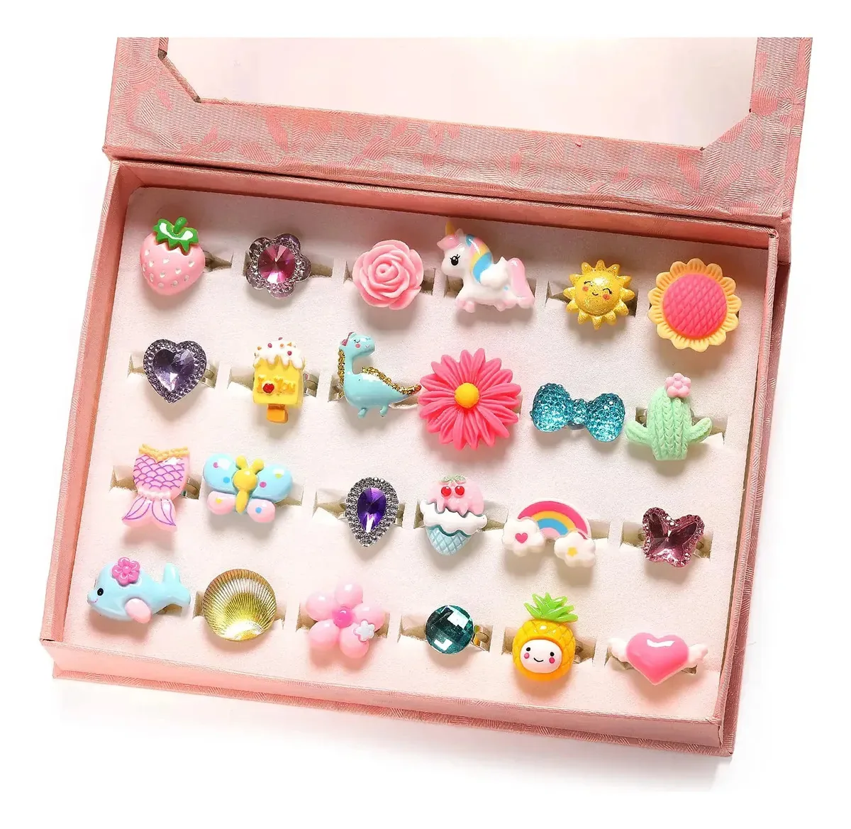 Anel Powerking para meninas, anéis para meninas, anel para meninas, joias para meninos, anel de joias, anel ajustável (anel de 24 peças na caixa)