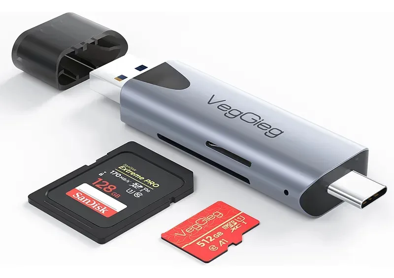 Leitor de cartão SD Usb-c Usb 3.0 Veggieg Grey 2 em 1