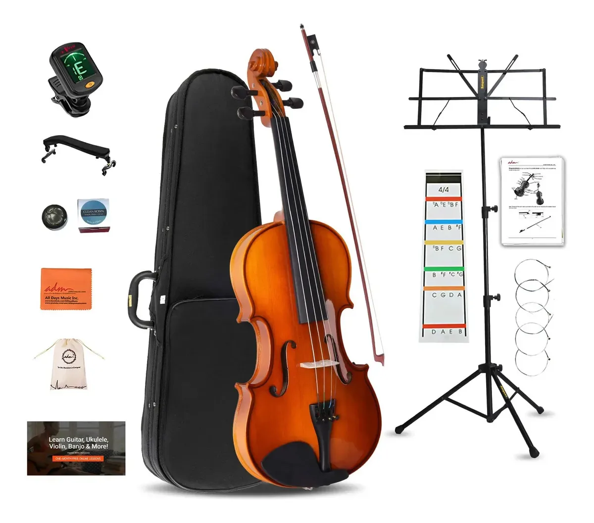 Violino acústico Adm para iniciantes, conjunto de violino