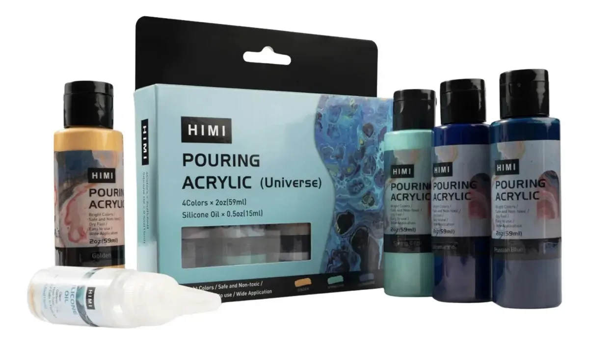 Kit de 4 tintas acrílicas Himi Pouring Universe 59ml+silicone Universe