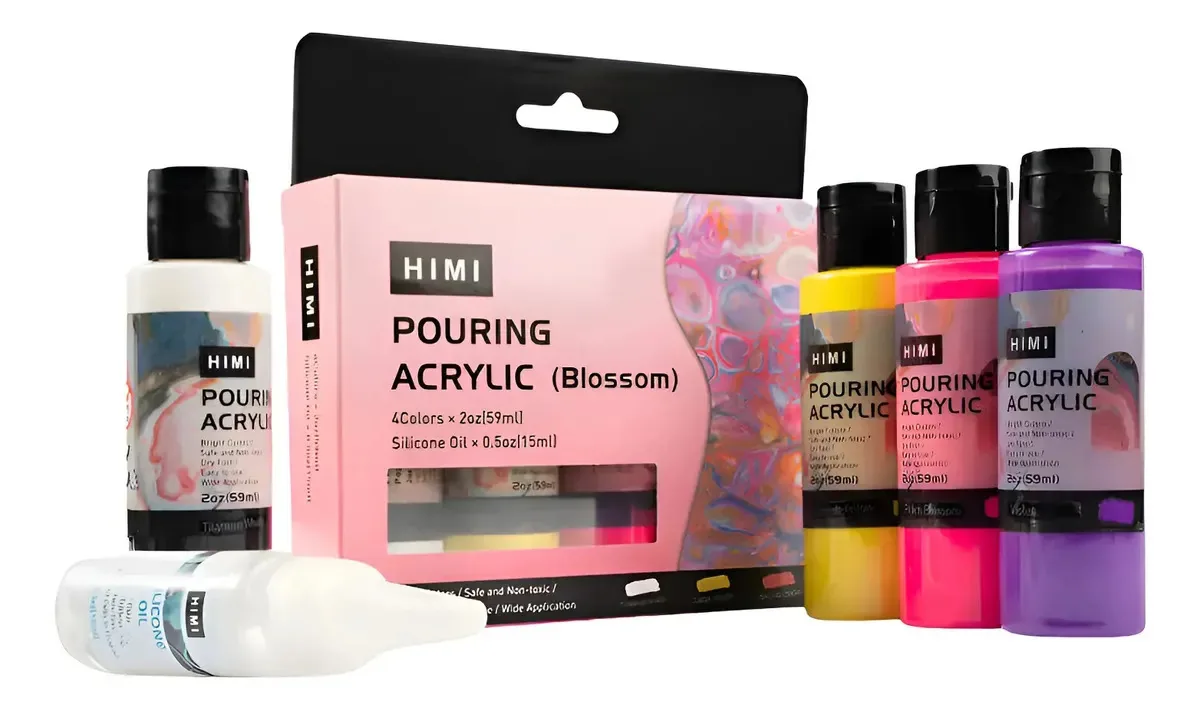 Kit de 4 tintas acrílicas Himi Pouring Blossom 59ml +silicone Blossom