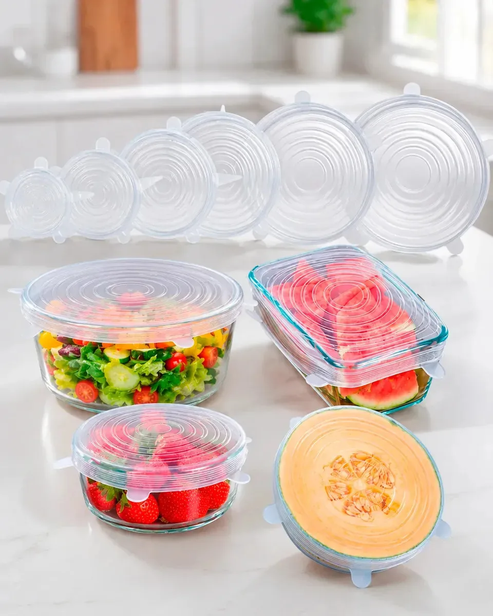 Tampas ajustáveis reutilizáveis de silicone X6 para silicone transparente Tuppers