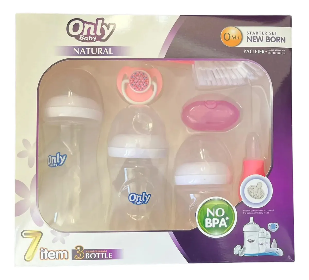 Conjunto de 3 mamadeiras recém-nascidas, além de pincel e acessórios, somente para bebês, rosa transparente