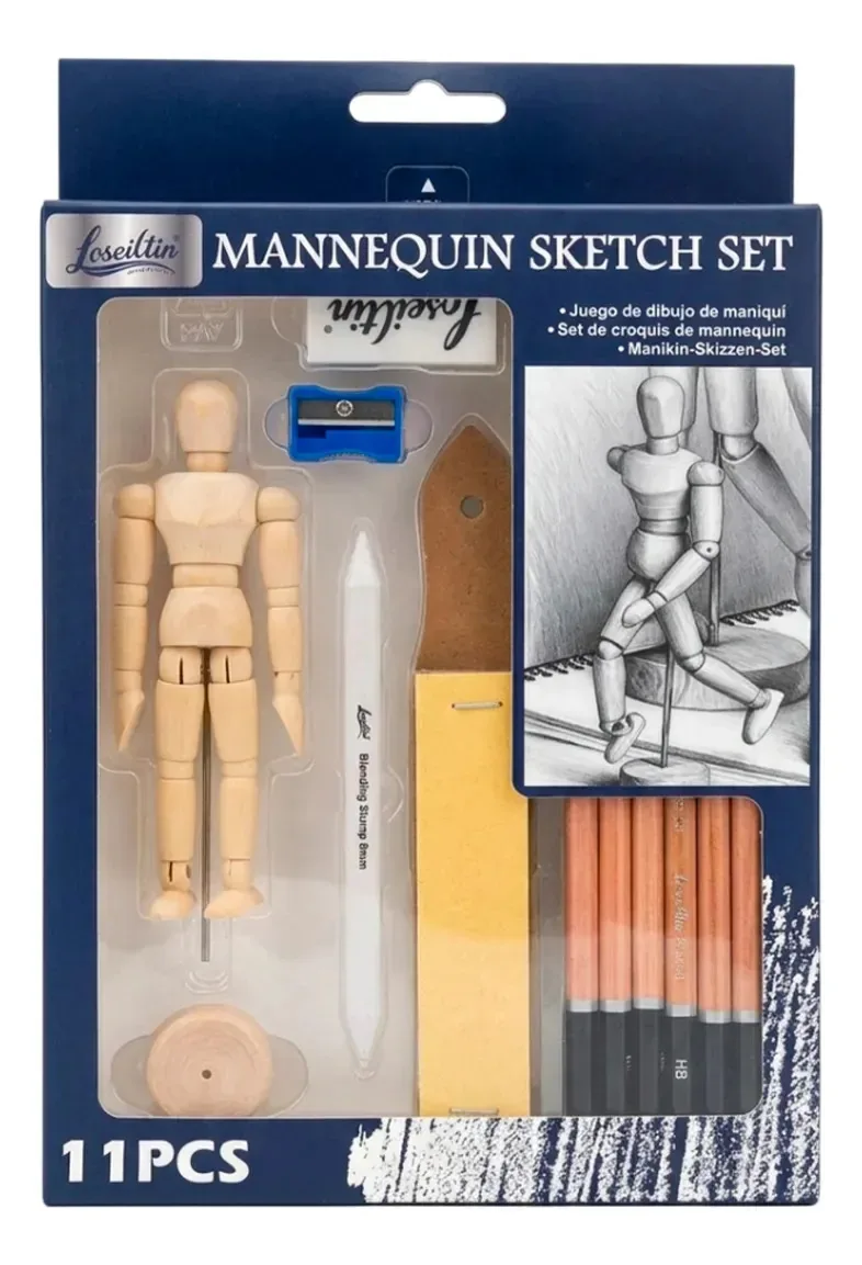 Conjunto de desenho Uffiziarts com manequim e 11 peças