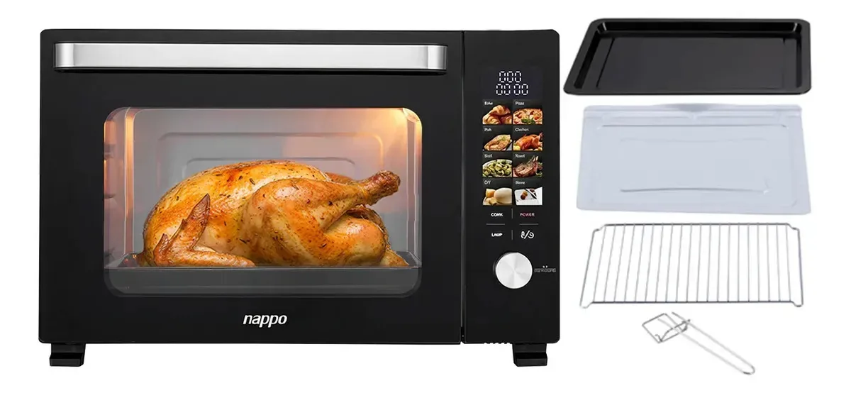 Forno elétrico preto com grelha e convecção Nappo 35l 1500w