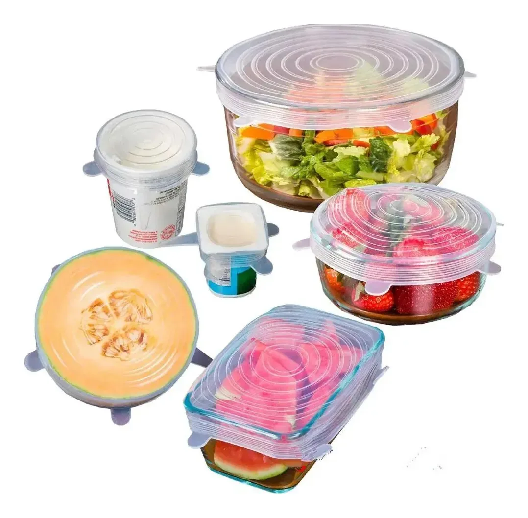Kit 6 Tampas Silicone Ajustáveis Potes Panelas Latas