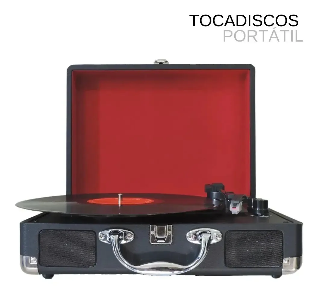 Alto-falante Bluetooth Tournamesa, toca-discos de vinil portátil vintage, cor preta