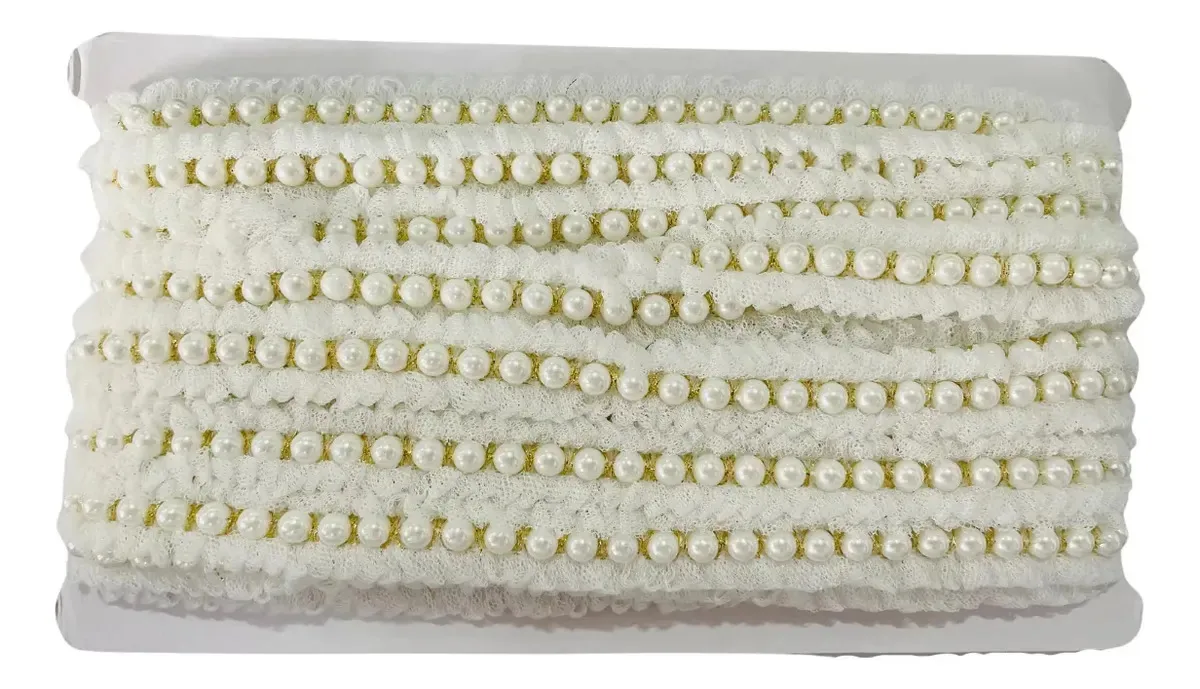 10 Jardas Fita Passamanaria Com Perolas Branco