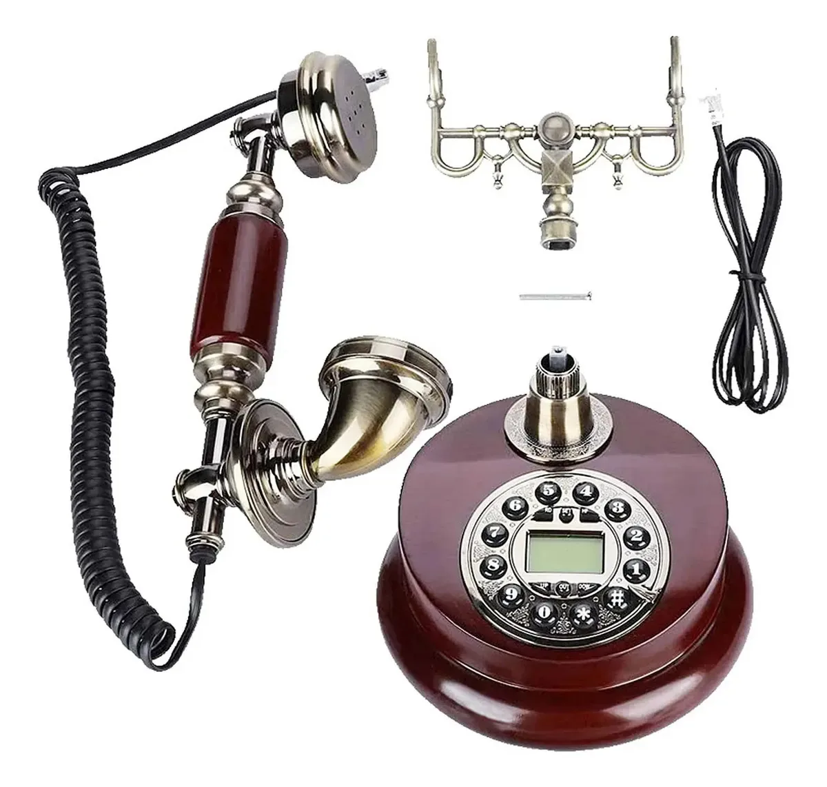 Telefone com fio retrô Nwkhrso com botão de pressão, telefone fixo vintage para casa e escritório, telefones retrô com campainha autêntica e cabo espiralado.