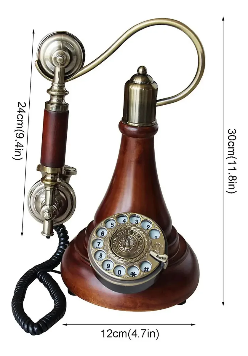 Telefone vintage Nwkhrso, telefone fixo antigo com placa de discagem rotativa retrô, telefones clássicos para decoração de casa, estilo europeu, madeira maciça.