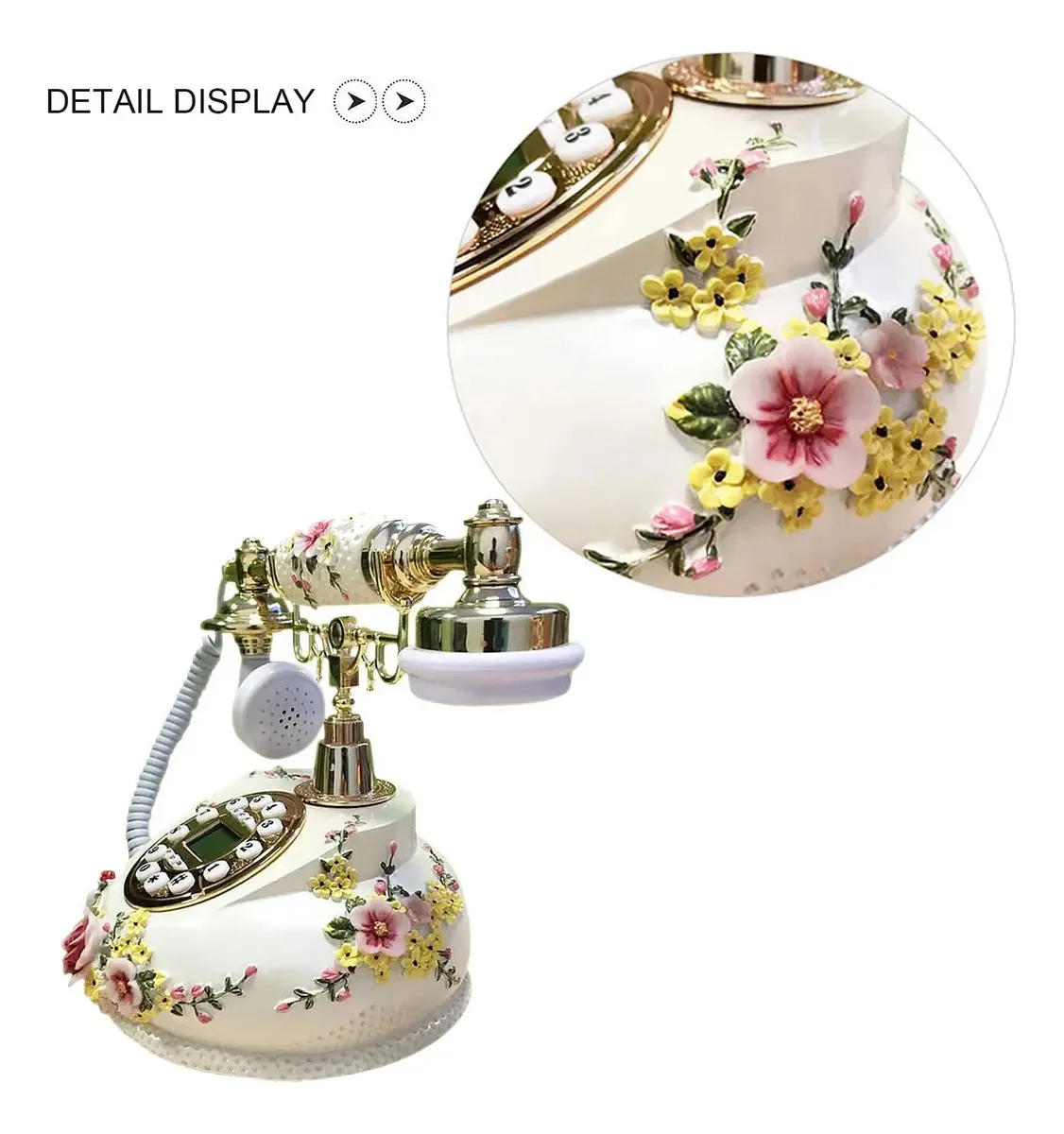 Telefone retrô de estilo europeu Nwkhrso, telefone fixo de mesa clássico vintage com suporte para fone de ouvido, telefone antigo com material de resina