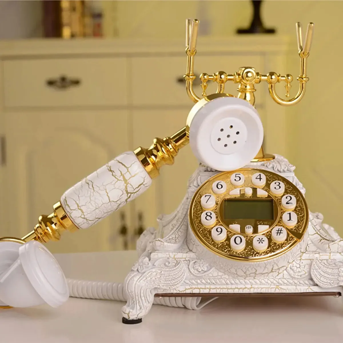 Telefone fixo de mesa vintage Nwkhrso, telefone residencial multifuncional, campainha tradicional - Telefone retrô vintage com pedestal antiderrapante