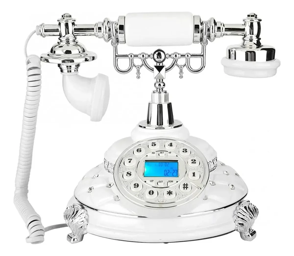 Telefone fixo estilo retrô Nwkhrso, modelo vintage para escritório doméstico, com pedras preciosas banhadas a prata.