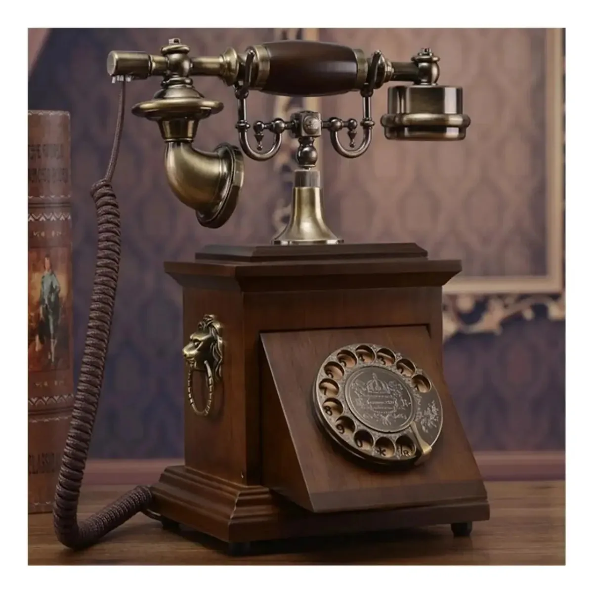 Telefone fixo quadrado retrô Nwkhrso para casa, escritório e hotel, feito de madeira, conjunto antigo, chave clássica, telefone fixo vintage com identificador de chamadas.