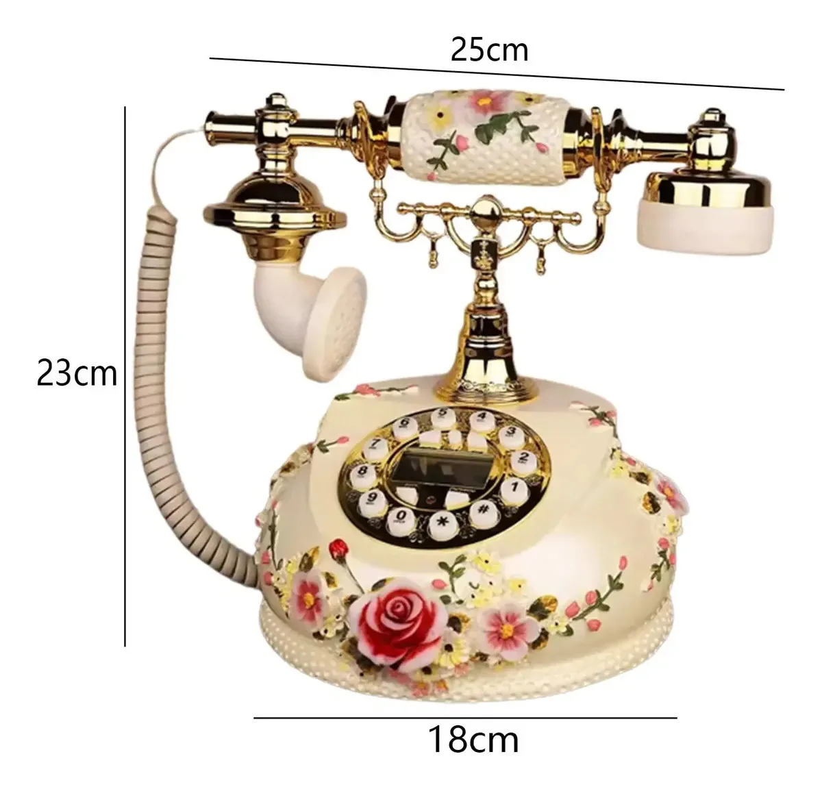 Telefone fixo de luxo estilo europeu Nwkhrso, telefone antigo de resina, decoração retrô para casa/escritório, telefone com fio e botão de pressão.