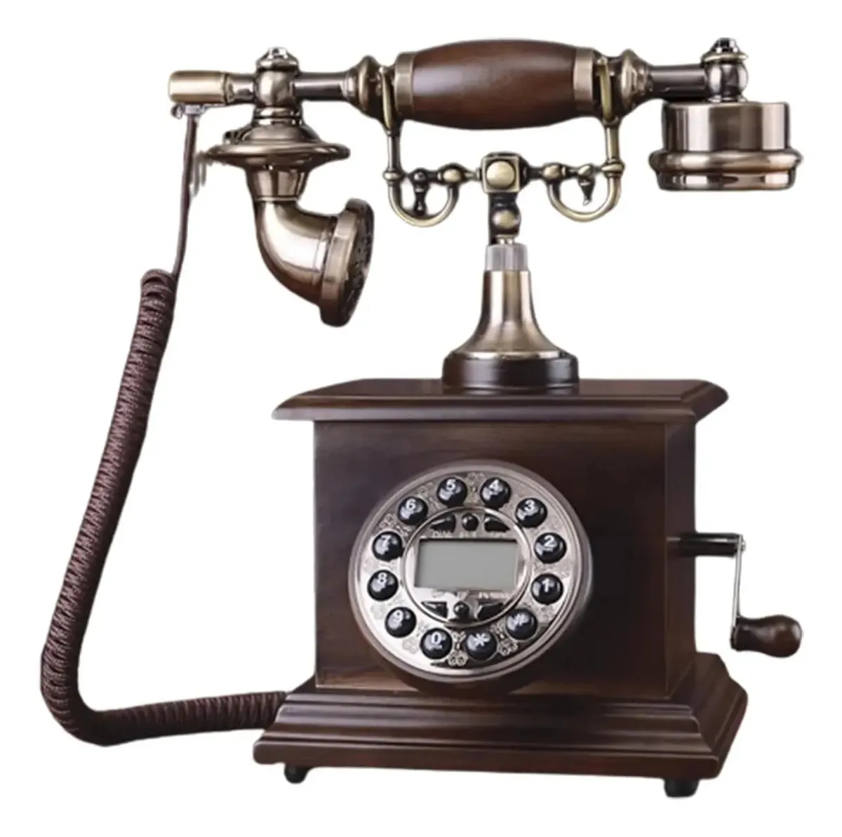 Telefone com fio retrô Nwkhrso, telefone fixo vintage com botão de madeira antigo, telefone decorativo clássico para casa e escritório, b