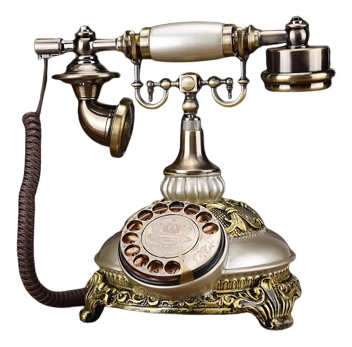 Telefone com fio vintage Nwkhrso, design retrô giratório, telefone fixo, telefone de mesa para casa, escritório ou hotel, prateado
