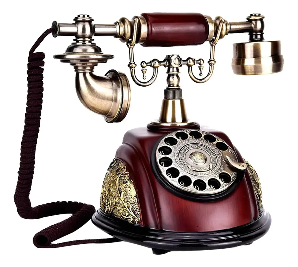 Telefone de mesa com fio retrô Nwkhrso, telefone fixo com discagem rotativa e função de rediscagem, telefone analógico estilo antigo para casa e escritório.