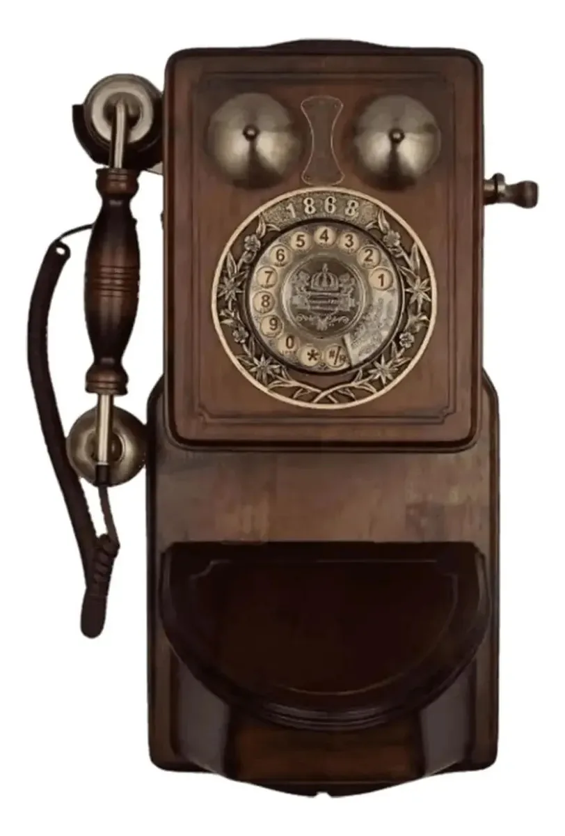 Telefone antigo estilo europeu Nwkhrso com discagem rotativa, telefone fixo de luxo em madeira, telefone com fio para montagem na parede com decoração retrô.