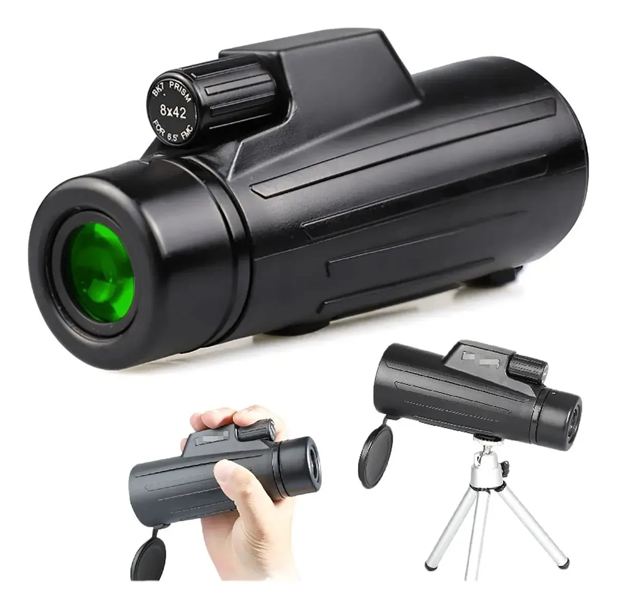 Telescópio monocular QIANDD 8 × 42, lente Full Optical HD para uso externo, monóculos de prisma Bak4 de alta ampliação com suporte para celular, tripé, monóculos impermeáveis para adultos