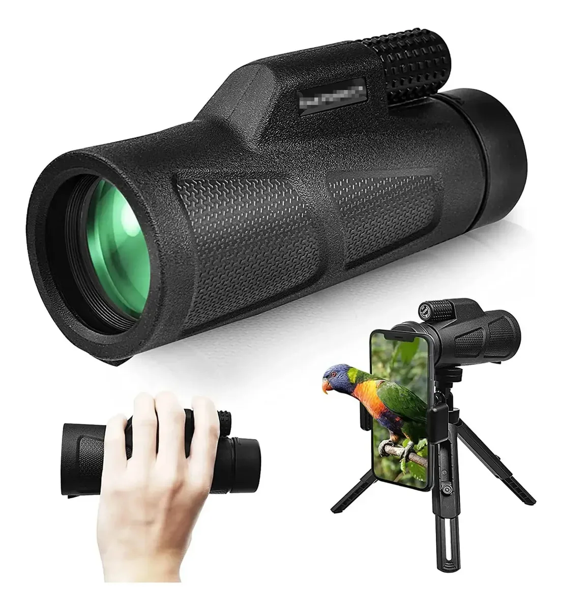 Telescópio monocular Qiand, monóculos impermeáveis de 12 × 55 com tripé profissional para smartphone para observação de pássaros, viagens e acampamentos